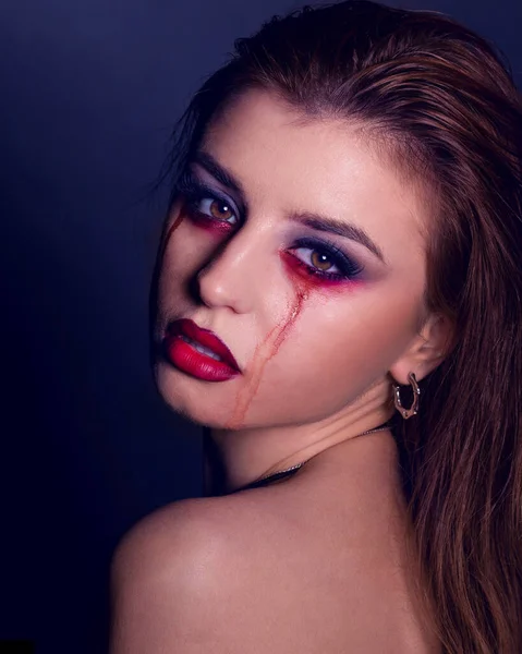 Blutige Tränen Halloween Aus Nächster Nähe — Stockfoto