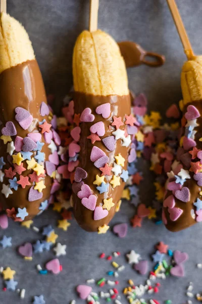 Banana Chocolate Sprinkles Close — Stock Photo, Image