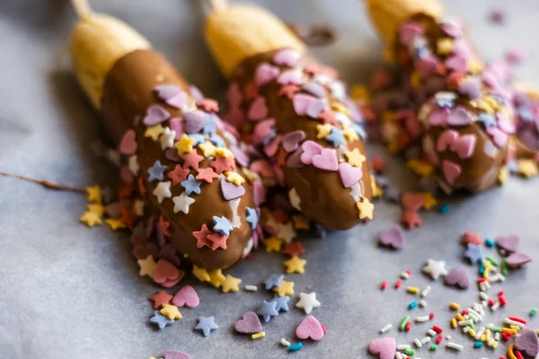 Banana Chocolate Sprinkles Close — Stock Photo, Image