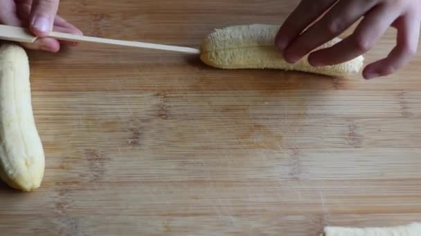 Kid Peeling Bananas Home Meal Preap — Stock Video