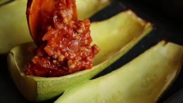 Gefüllte Zucchini Aus Nächster Nähe Hausgemachte Italienische Stil — Stockvideo