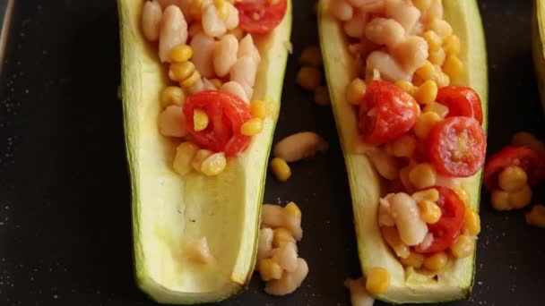 Cooking Preparing Mediterranean Courgette Beans Corn Cherry Tomatoes — Video