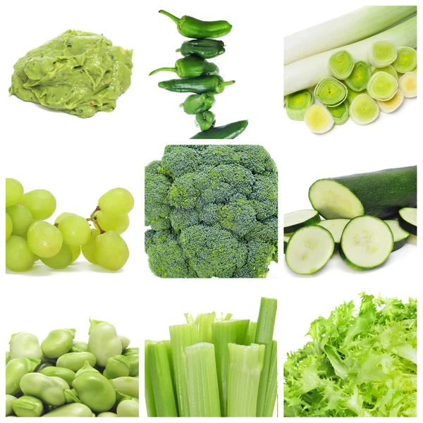 Zelené potraviny koláž — Stock fotografie