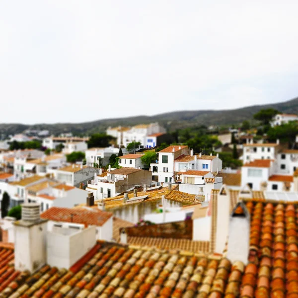 Faked tilt shift of view of Cadaques, Costa Brava, Spain — Stock Photo, Image
