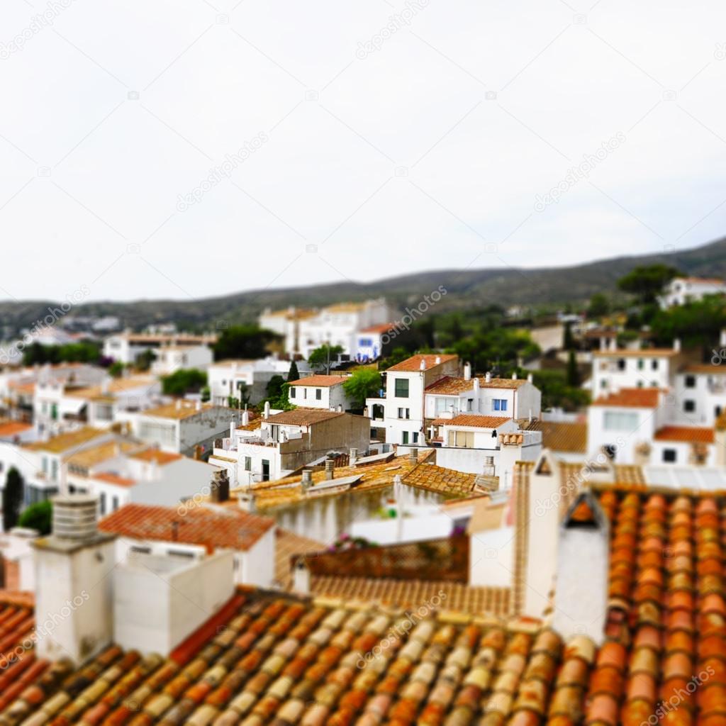 Faked tilt shift of view of Cadaques, Costa Brava, Spain