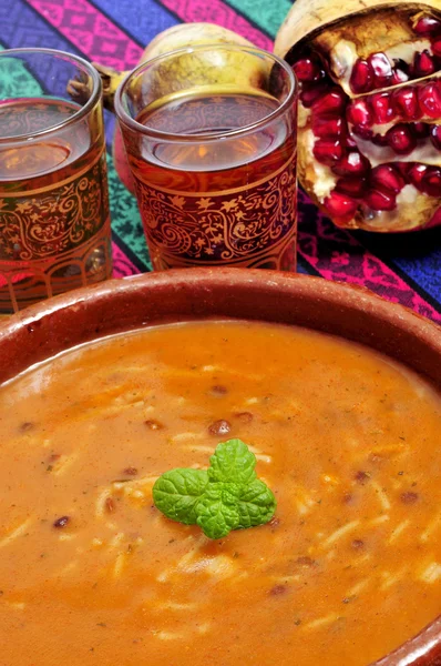 Bowl with harira, the traditional Berber soup of Morocco — Stock Photo, Image