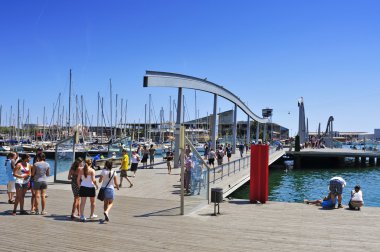 Rambla de mar ve port vell Barcelona, İspanya