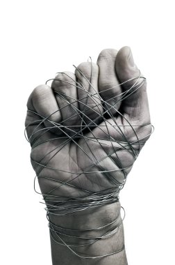 man hand tied with wire clipart