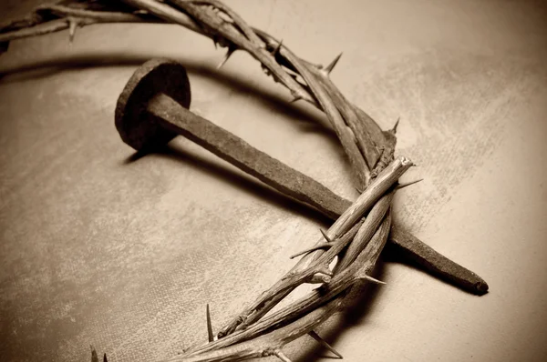 Jesus Christ crown of thorns and nail Stock Image