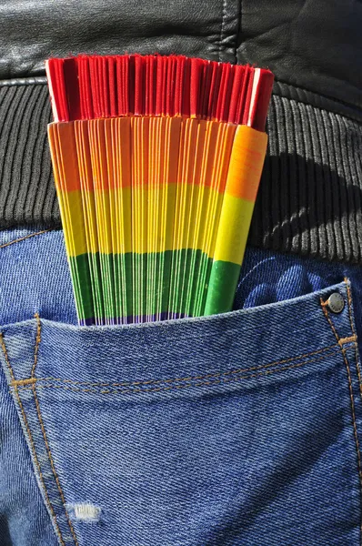 Gay hand fan in the back pocket — Stock Photo, Image