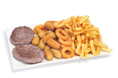 İspanyol combo plakalı Burger, kroket, calamares ve fr