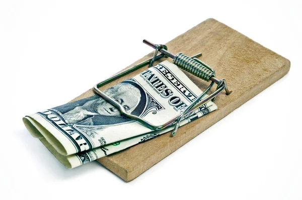 Bir dolarlık banknot bir fare kapanı olarak — Stok fotoğraf