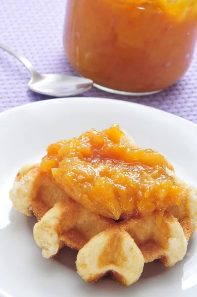 Waffle with jam — Stock Photo, Image