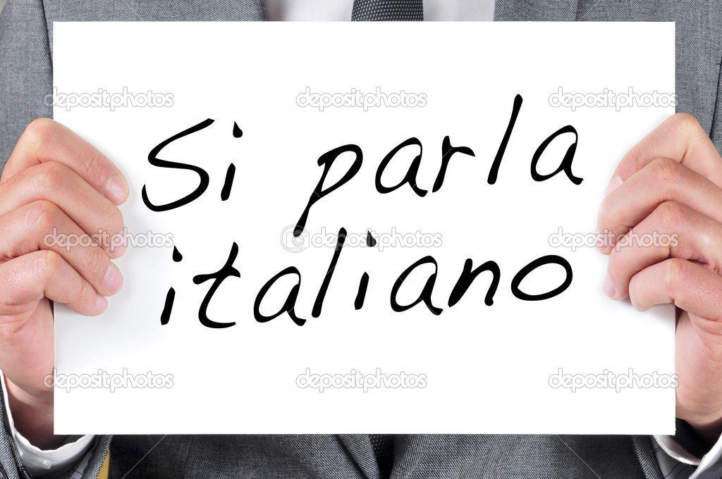 si parla italiano, we speak italian, written in italian