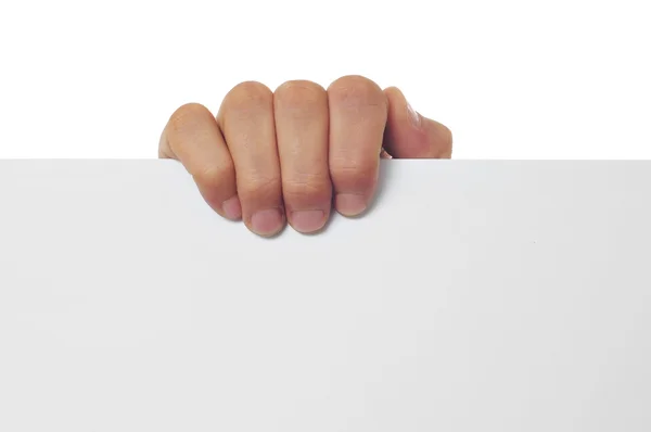 Mão homem segurando uma placa em branco — Fotografia de Stock