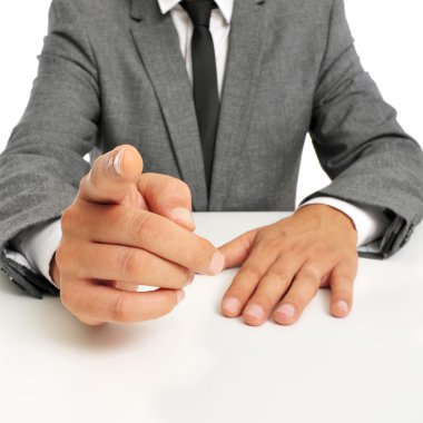 man in suit pointing the finger clipart