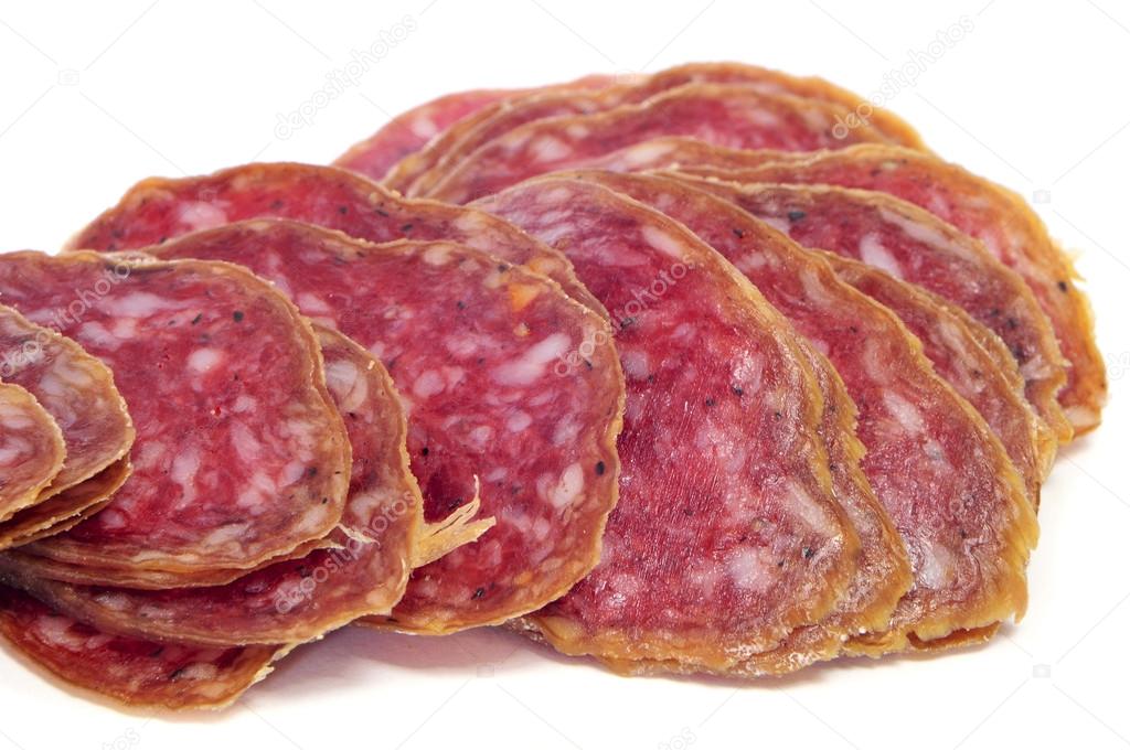 slices of fuet, spanish cured sausage typical of Catalonia