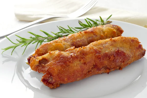 Spanish flamenquines, breaded pork loin rolled with serrano ham, — Stock Photo, Image