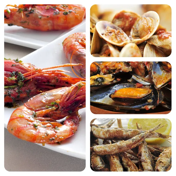 Collage de tapas de mariscos españoles —  Fotos de Stock