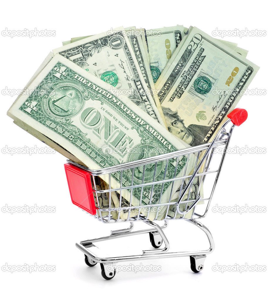US dollar banknotes in a shopping cart