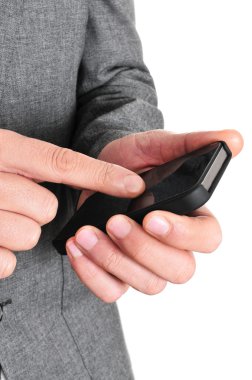 bir smartphone kullanarak iş adamı