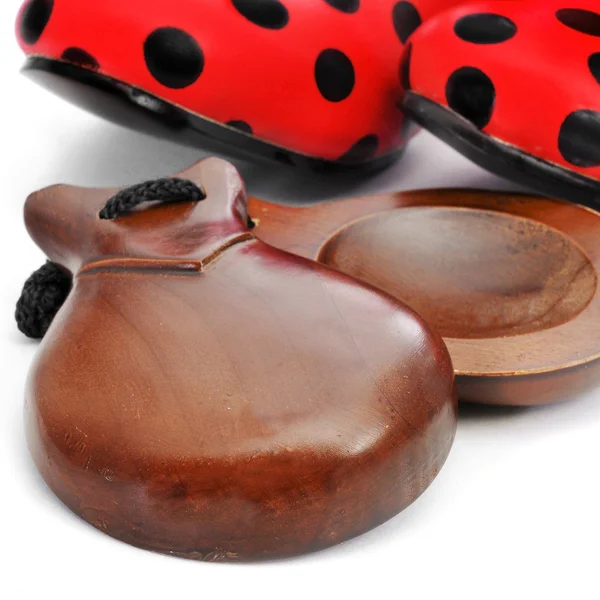 Castagnetten en typische dot-patroon Flamencoschoenen — Stockfoto