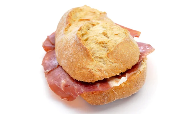 Spanish bocadillo de jamon serrano, a serrano ham sandwich — Stock Photo, Image