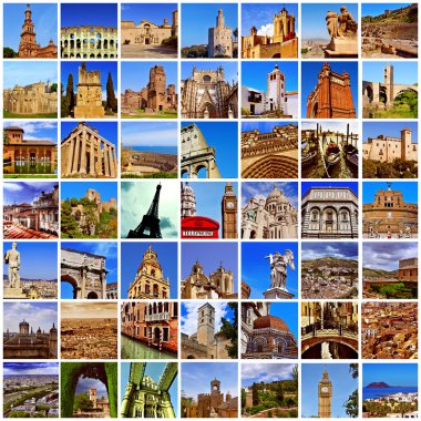european landmarks collage clipart