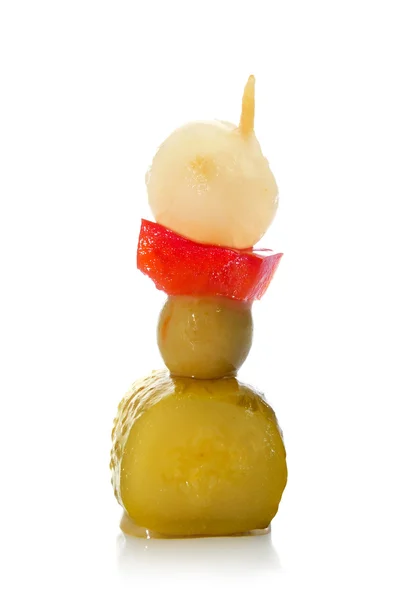 Spanish banderilla, skewer with pickles — Stock Photo, Image