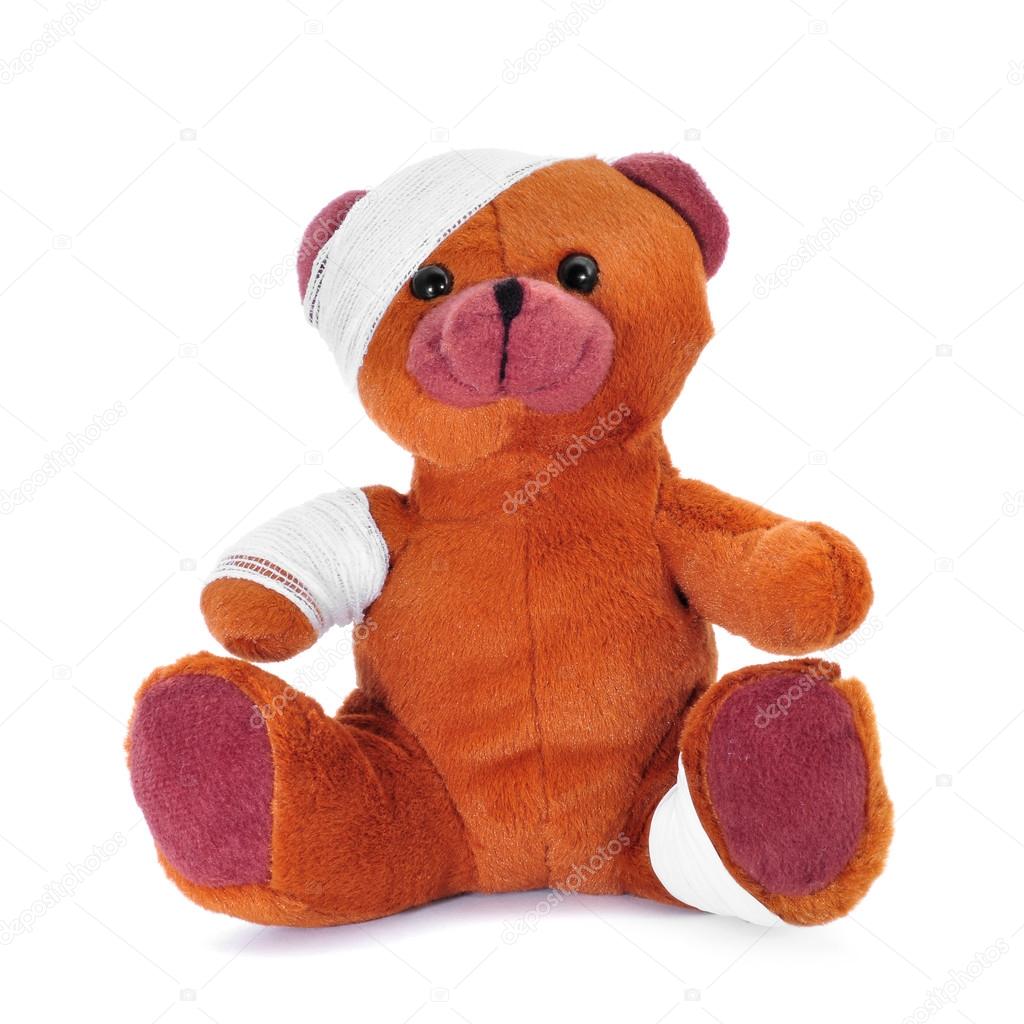 teddy bear with bandage on head