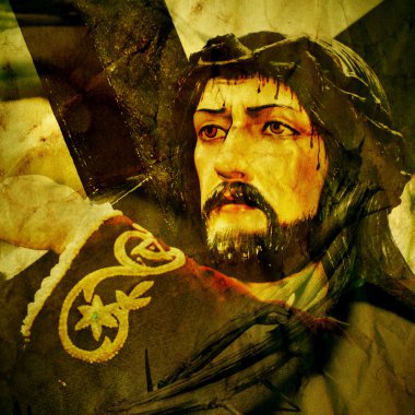 İsa'nın retro efektli kutsal çarmıh taşıyan İsa