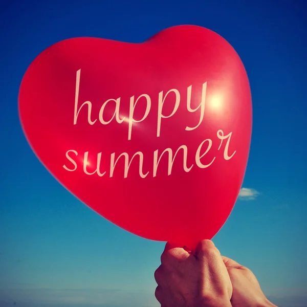 Happy summer written in a heart-shaped balloon, with a retro eff — Stock Photo, Image