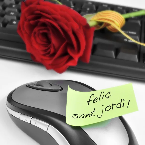 Felic Sant Jordi, feliz Dia de São Jorge em catalão, e um vermelho — Fotografia de Stock