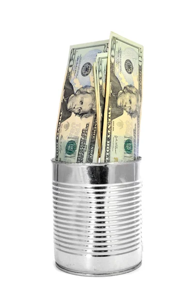 Dollar bills in a can — Stock Photo, Image