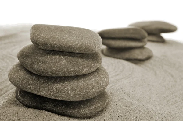 bir zen bahçesi içinde dengeli taşlar
