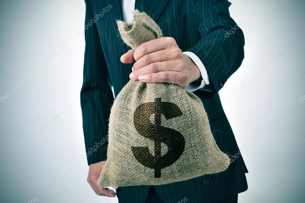 businessman with a burlap money bag