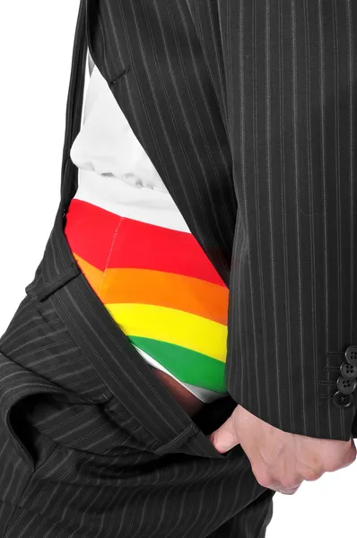 Homem de negócios com roupa interior arco-íris — Fotografia de Stock