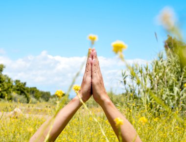 meditating in a spring field clipart