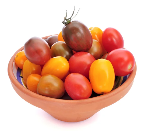 Bebé tomates ciruela de diferentes colores — Foto de Stock