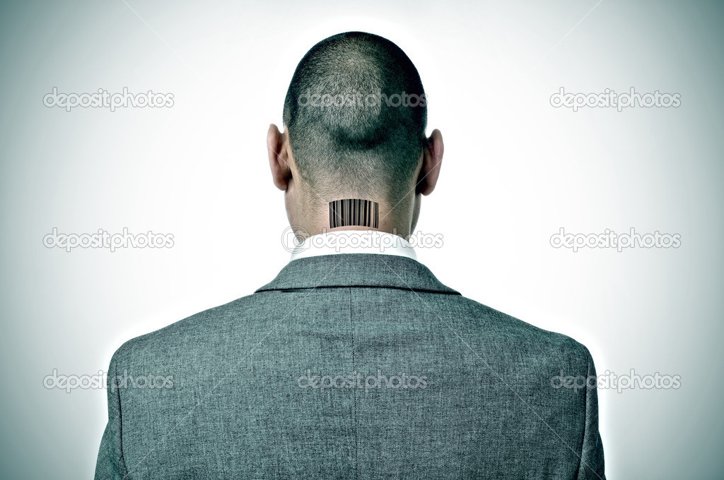 businessman with a barcode in his nape