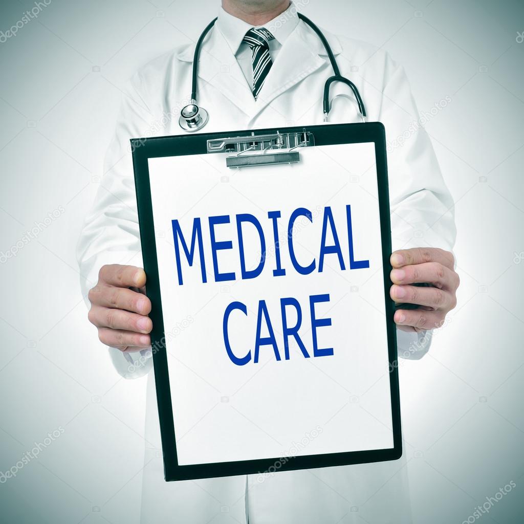 Man and clipboard medical care