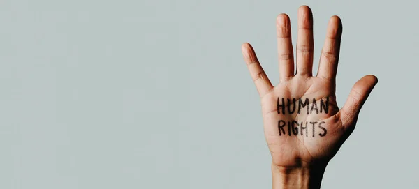 Mão Homem Com Texto Direitos Humanos Escrito Sua Palma Sobre — Fotografia de Stock