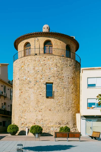 Detalhe Torre Medieval Conhecida Como Torre Del Port Frente Mar — Fotografia de Stock