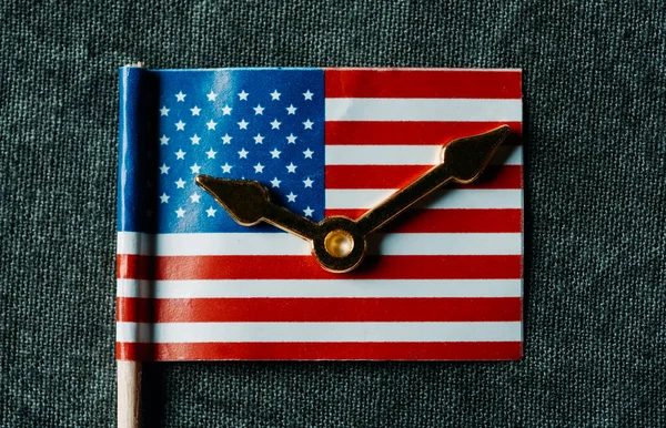 High Angle View Some Clock Hands Flag Uniteds States America — Stock Photo, Image