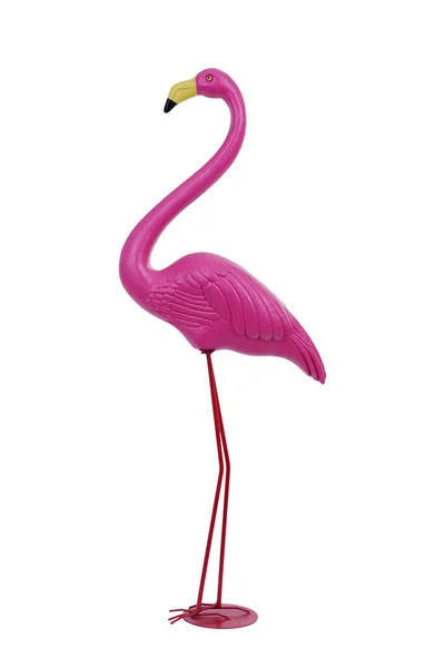 站在白色背景上的塑料粉红火烈鸟 — 图库照片