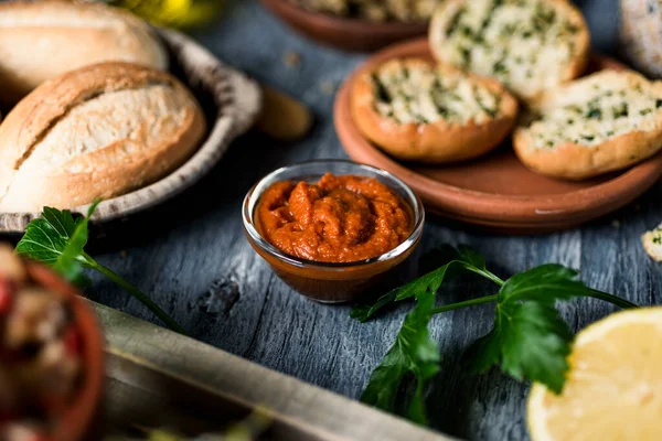 Glass Bowl Vegan Version Typical Spanish Sobrasada Made Red Sweet — Stock Photo, Image