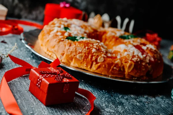 Spanish Roscon Reyes Typical King Cake Eaten Traditionally Epiphany Day — 图库照片