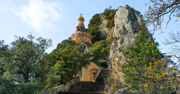 View Cova Trovalla Shrine Berga Catalonia Spain Top Serra Queralt — Fotografia de Stock