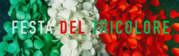 Tekst Festa Del Tricolore Nationale Vlaggendag Van Italië Drie Stapels — Stockfoto