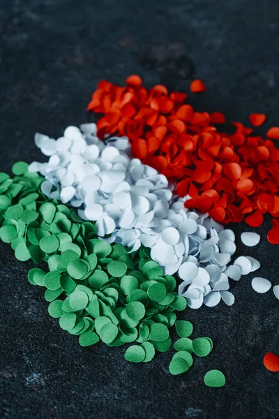 Three Piles Green White Red Confetti Forming National Flag Italy — 图库照片